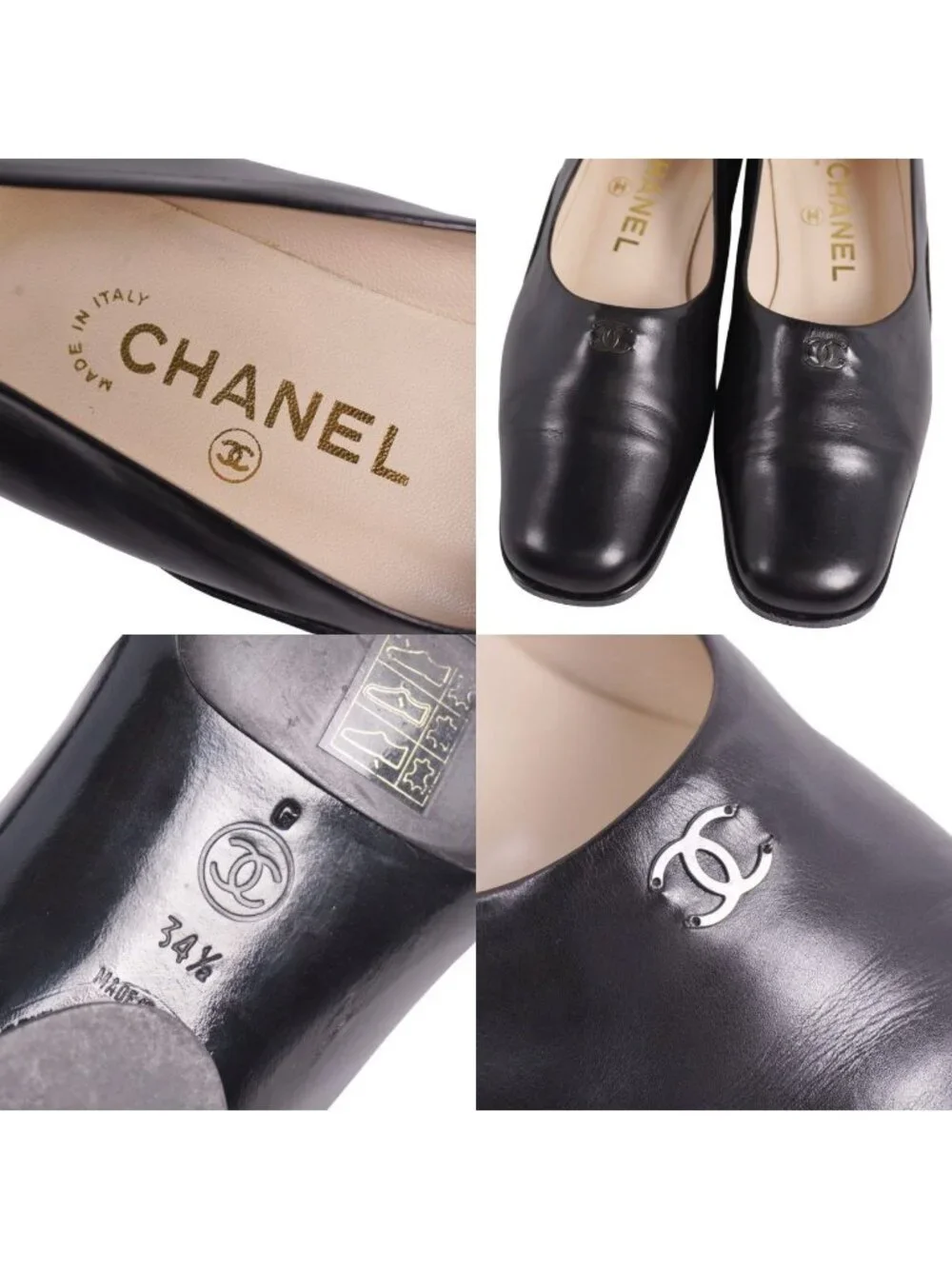 Chanel Vintage Pumps CC Logo Leather Hi Heel
